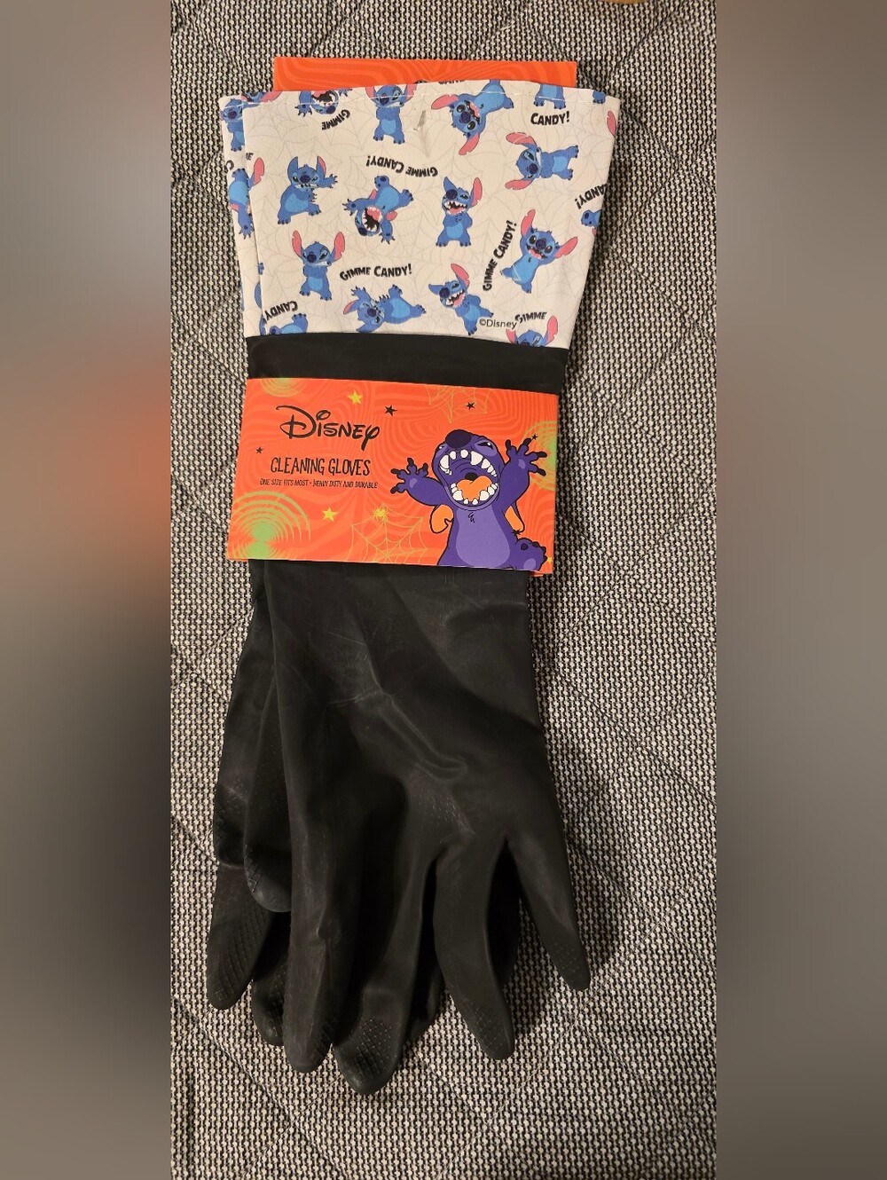 Disney Black Cleaning Gloves with Stitch Print Cuff